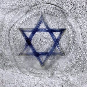 Star of David Blue Clear Glass Plate Decorative Serving Dish